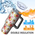 thumbnail image 5 of 40oz Pioneer Flower Floral Print Pattern Insulated Tumbler with Handle, BPA-Free Leak Proof Lid and Straws, Double Wall Vacuum, Hot 12h/Cold 34h, 5 of 6
