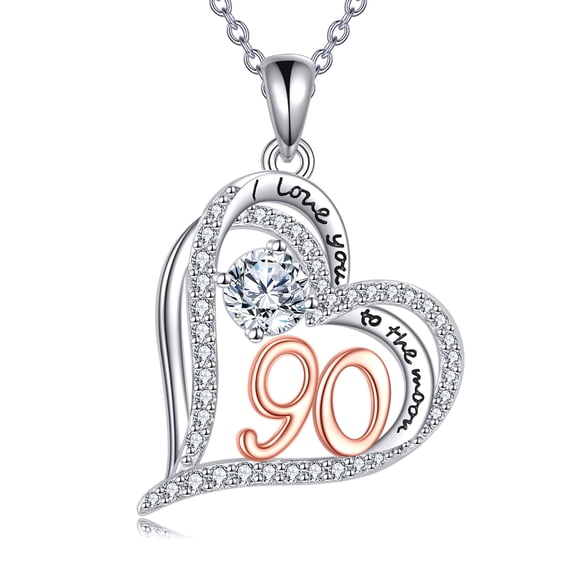 90th Birthday Gifts for Women Sterling Silver Heart Moissanite Diamond Necklace Mothers Day Christmas Jewelry Gifts for Mother Grandma Nana (90)