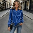 thumbnail image 6 of CHGBMOK Women's Plus Size Satin Blouse Long Sleeve Bow Tie Neck Work Shirts Loose Fit Casual Tops, 6 of 9