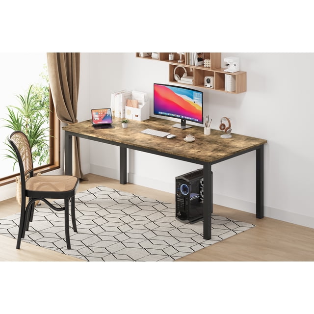 Industrial Dining Table for 6–8 - Spacious Rectangular Kitchen & Dining Room Table with Sturdy Metal Legs - Wooden Top, Rounded Corners - Perfect for Home, Office, or Conference Use