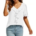 thumbnail image 4 of XuJwPNcy Blouses for Women Ruffle Dressy Casual Summer Short Sleeve Business Work Tops Trendy Spring V Neck Outfits, 4 of 7