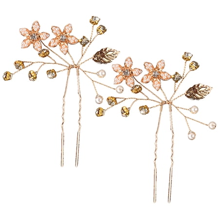CTIRCHIU 2Pcs Golden Bridal Hair Forks with Rhinestones Sturdy and Comfortable Hair Accessories