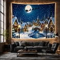 thumbnail image 6 of Moon Stars Magical with Snow Covered Village at, Mystical Fantasy for Space Lovers, Galaxy Room Decor, Christmas Gift, Tapestry Wall Hanging for Bedroom and Dorm, 6 of 7