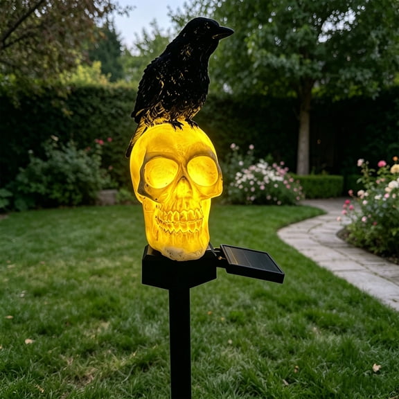 Solar Halloween Skull Yard Light, Outdoor Waterproof Skeleton Head Stake, LED Spooky Graveyard Decoration for Garden Party