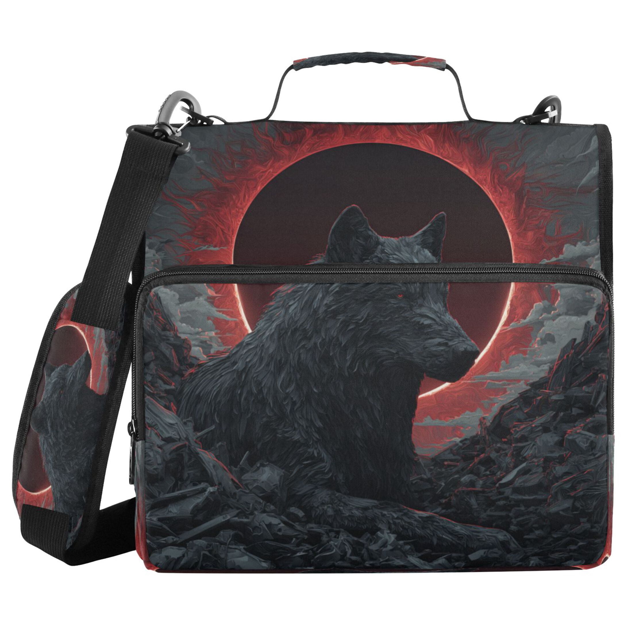 Zipper Binder 3 Rings Stationery Office Files Daily Organizer File Folder Storage Bag Red Sun Lone Wolf