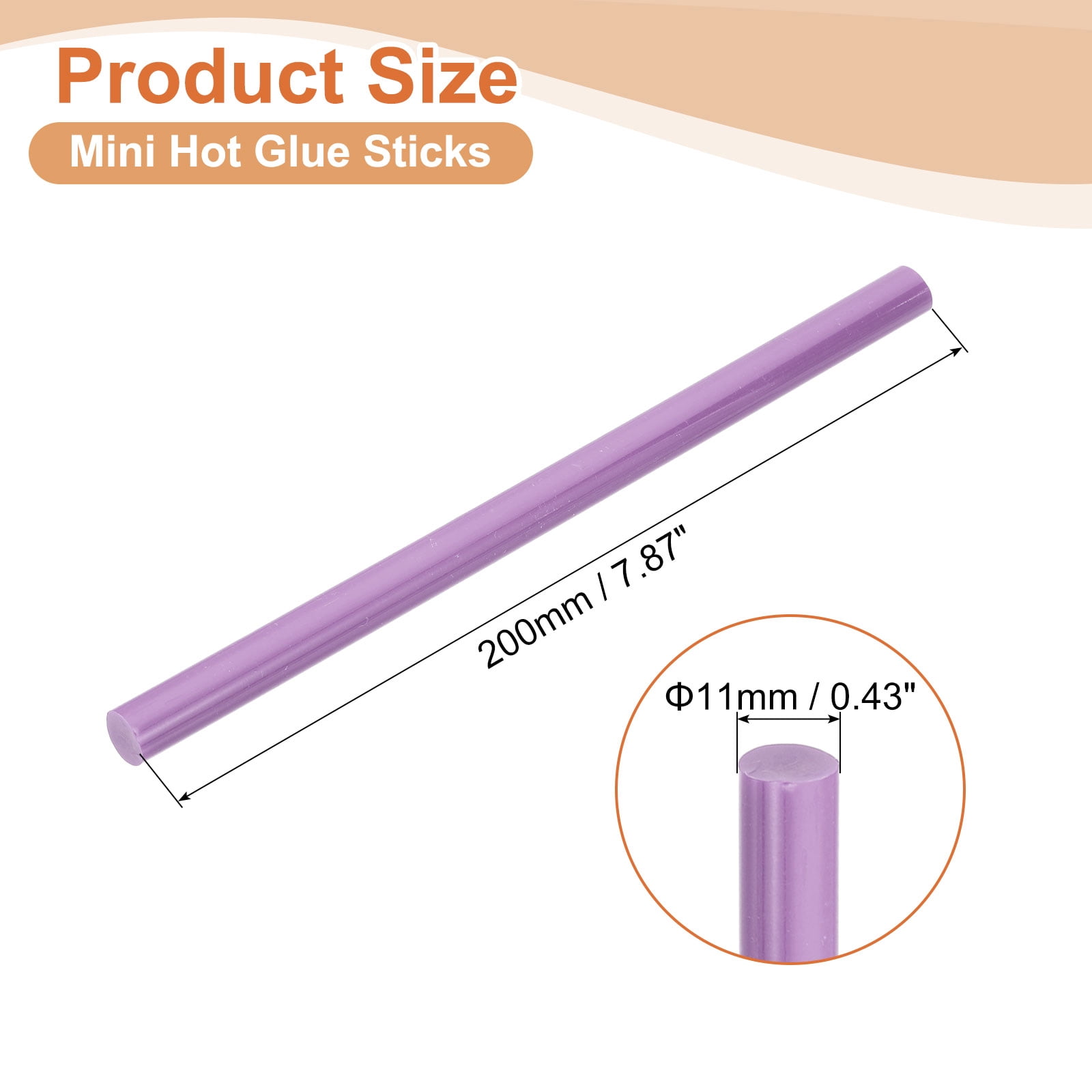 16 Pack Mini Hot Glue Sticks, 0.43" Dia x 7.87" Long EVA Glue Gun Sticks, Purple for DIY Projects