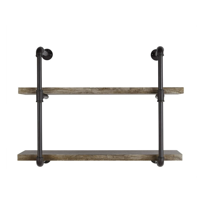 Brown Two-Tiered Metal Wall Shelf