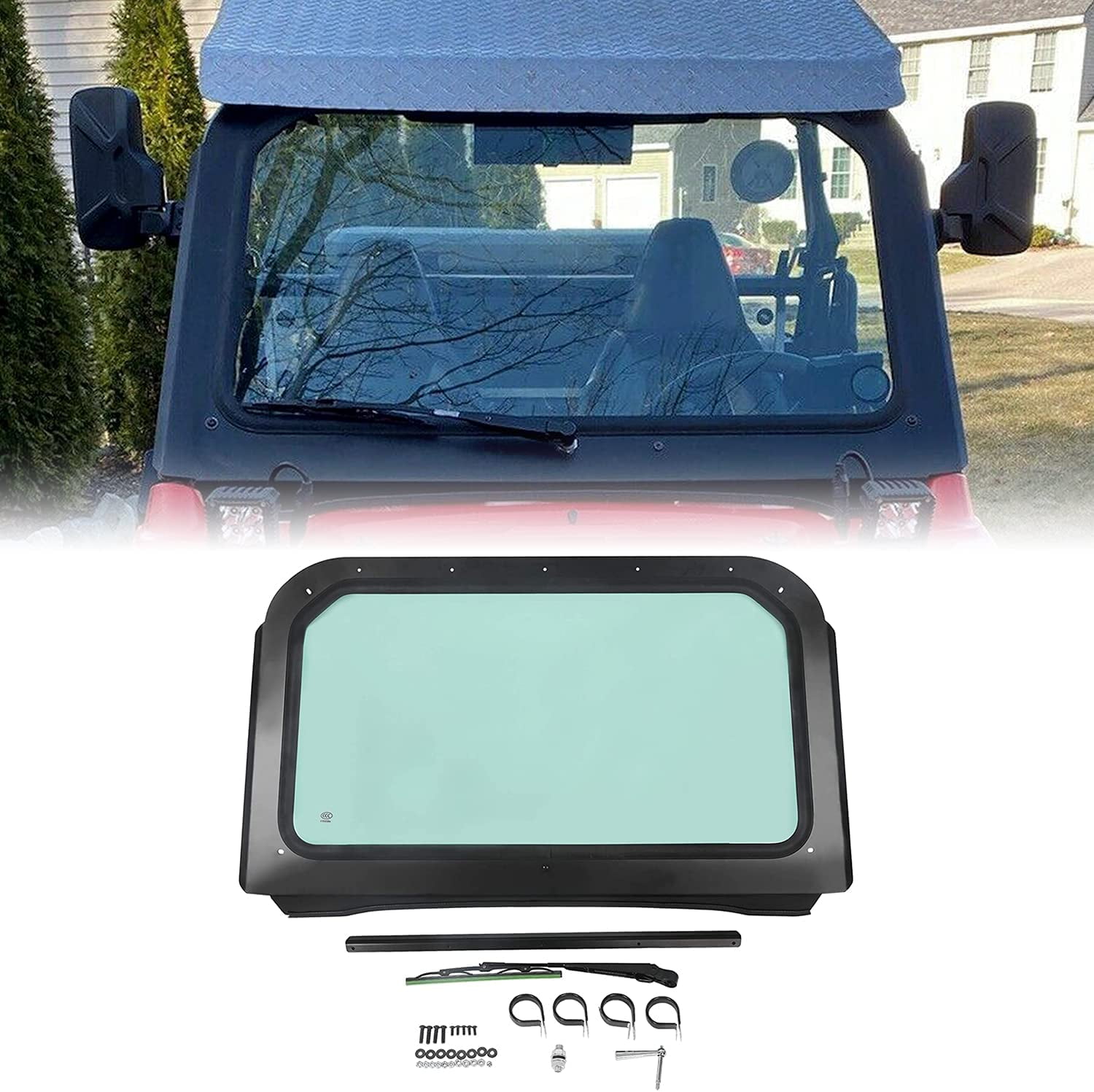 Kojem Windshield with Aluminum Frame Front Full Tinted Windscreen with