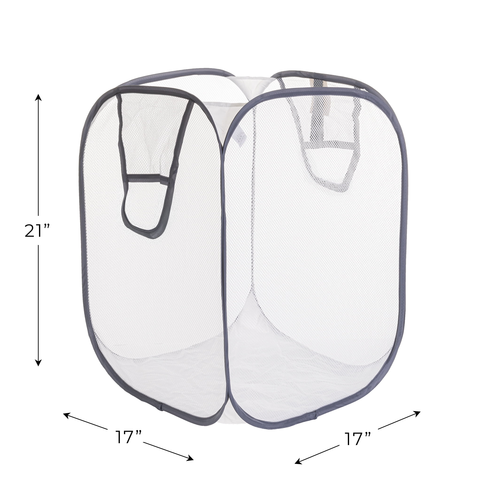 Mainstays Jumbo Mesh Pop-Up Laundry Hamper, White with Grey Trim