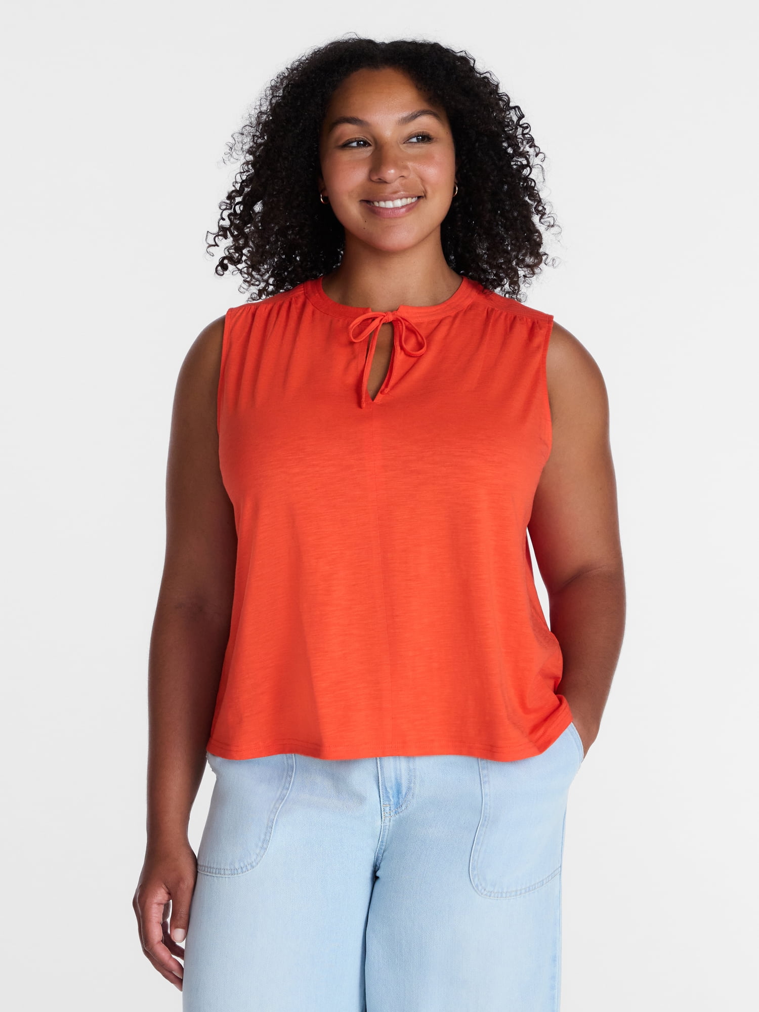 Time and Tru Women’s Tie Front Sleeveless Top, Sizes XS-XXXL