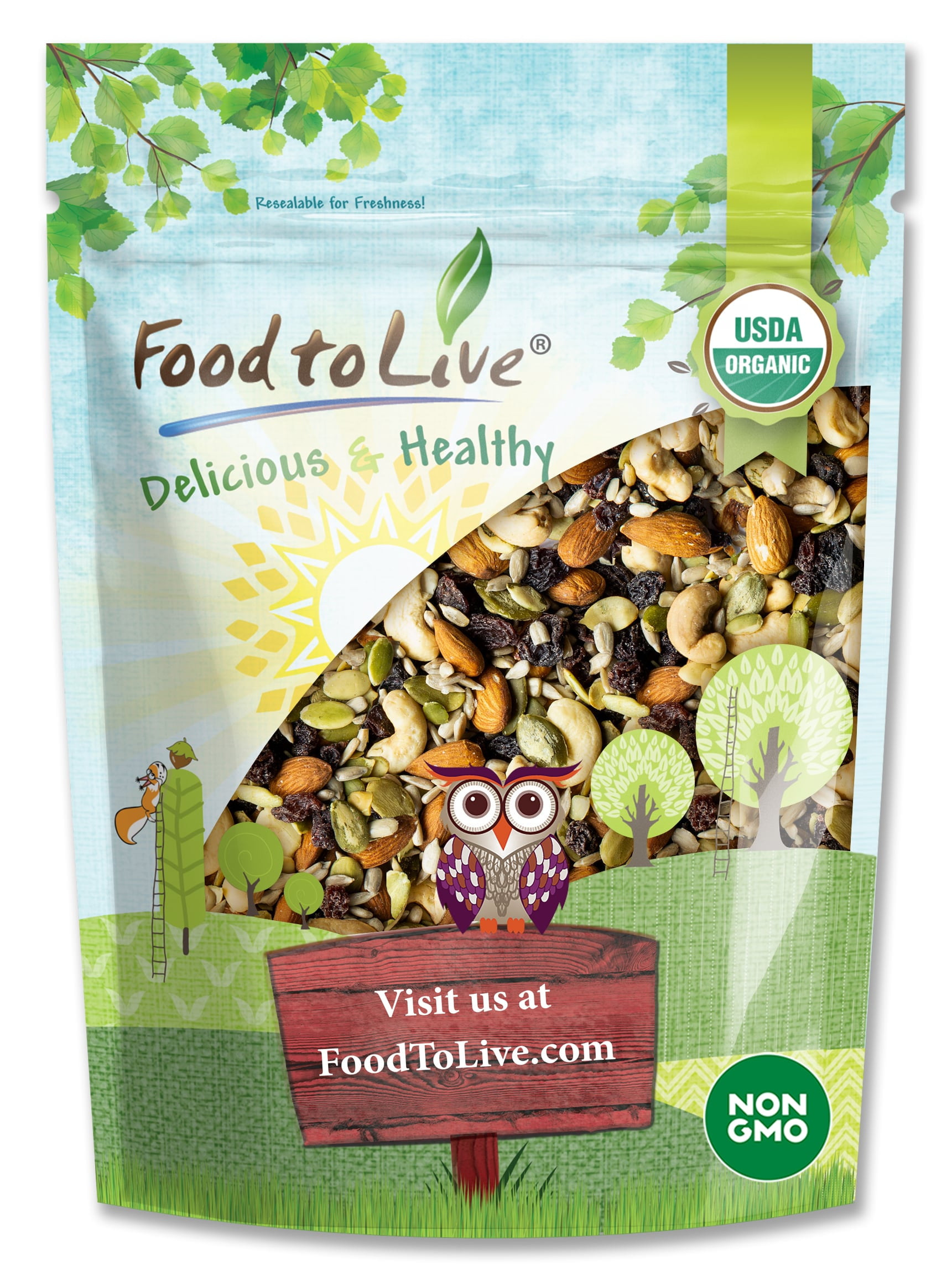 Organic Raw Seeds, Nuts and Raisins Mix, 4 Pounds - Raw and Non-GMO Trail Mix Contains Walnuts, Almonds, Cashews, Hazelnuts, and Raisins. Vegan Superfood Snack, Kosher, No Added Sugar and Oil, Bulk