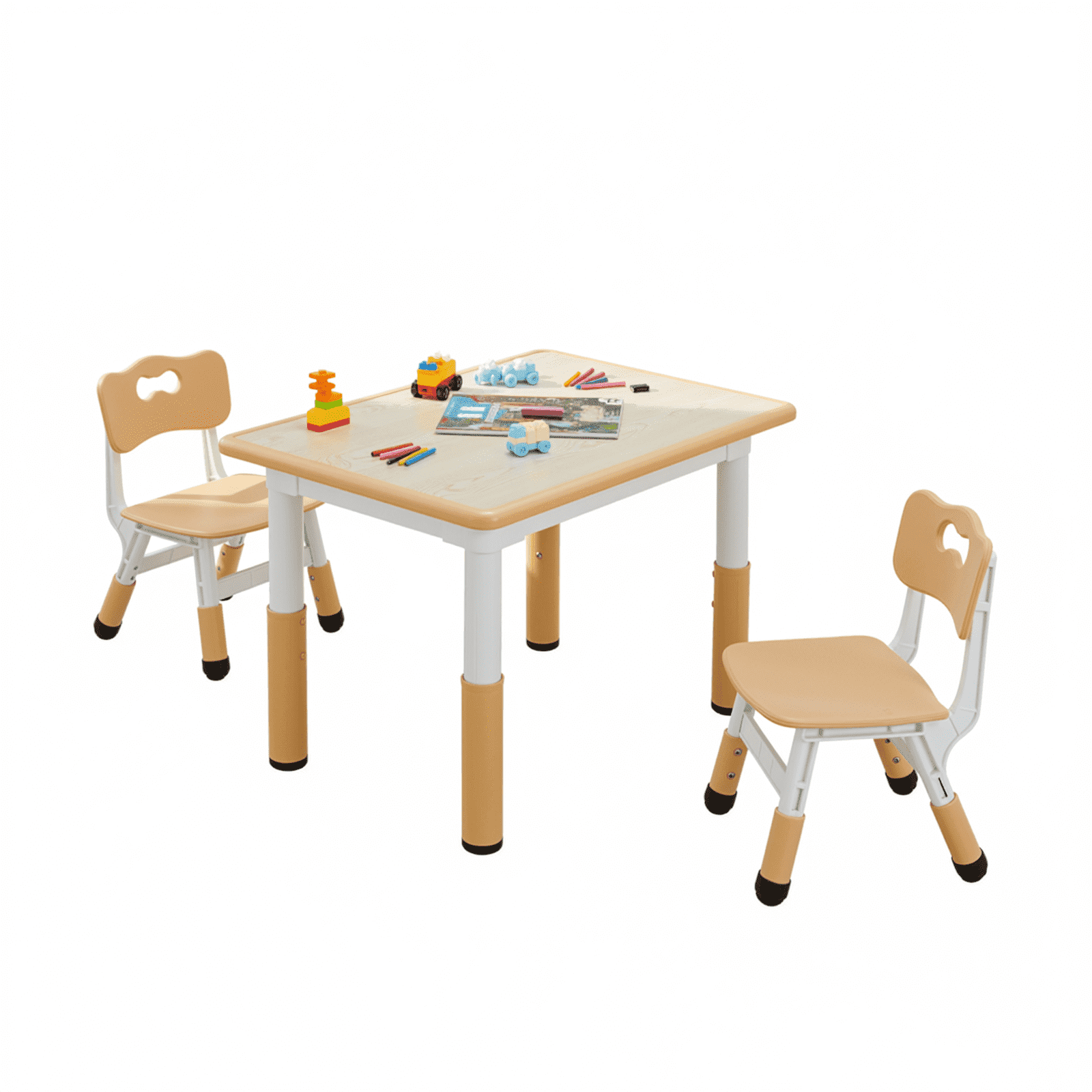 TLSUNNY Kids Table and 2 Chairs Set, Height Adjustable, Toddler Activity Table with Graffiti Desktop, for Daycare, Classroom & Home