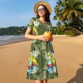 thumbnail image 4 of Susaid Surfing Dinosaur Pattern Women's Casual Floral Print Crewneck Short Sleeve A Line Boho Maxi Dress, 4 of 6