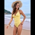 thumbnail image 4 of Traje de Baño de una Pieza para Mujer, Escote en V Profundo, Control de Abdomen, Tirantes Dobles Cruzados. Amarillo S, 4 of 10