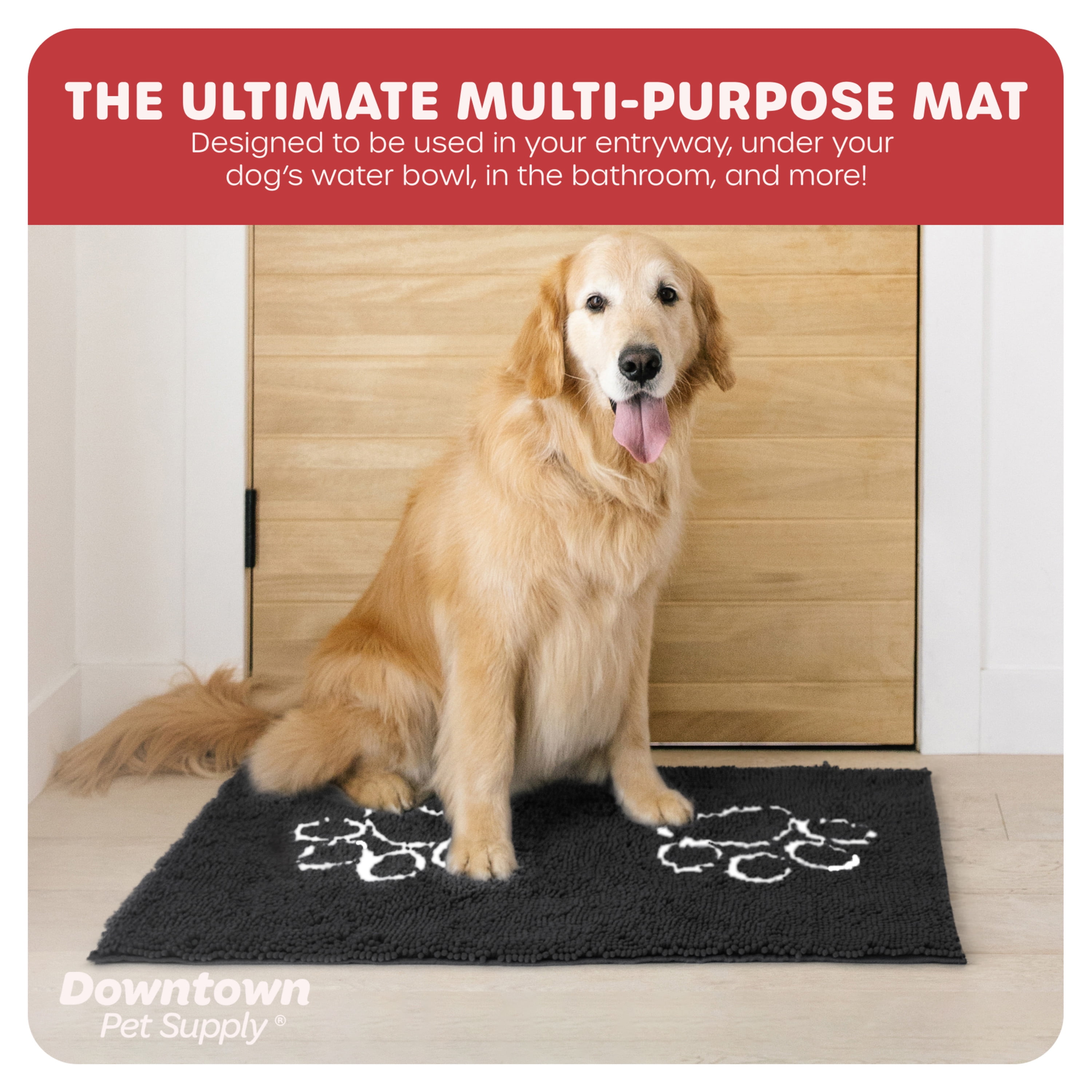 My Doggy Place Ultra Absorbent Microfiber Dog Door Mat Large (36 x 26) Brown w/Paw Print