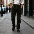 thumbnail image 5 of Zynoxe Mens Plus Size Autumn Winter Vintage Corduroy Suspender Pants Straight High Waist Business Casual Work Dress Pants with Adjustable Braces Army Green XL, 5 of 9