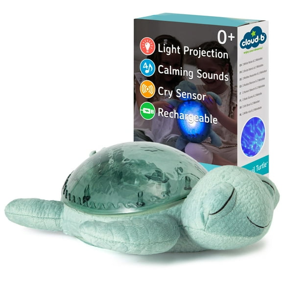 Cloud b Ocean Projector Nightlight with 2 White Noises and 2 Soothing Sounds | Adjustable Settings and Auto-Shutoff | Cry Sensor | Recycled Fabric | Tranquil Turtle - Green (Rechargeable)