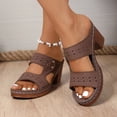 thumbnail image 2 of Rokment Womens Platform Slides Dress Sandals Beach Summer Fashion Casual Hollow out Leather Chunky Block High Heels Slip on Orthotic Dressy Slippers for Woman Coffee Size 7.5, 2 of 6