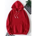 thumbnail image 4 of Kaerm Mens Long Sleeves Drawstring Hooded Sweatshirt Pullover Casual Plain Hoodie Warm Thermal Tops Red XL, 4 of 6