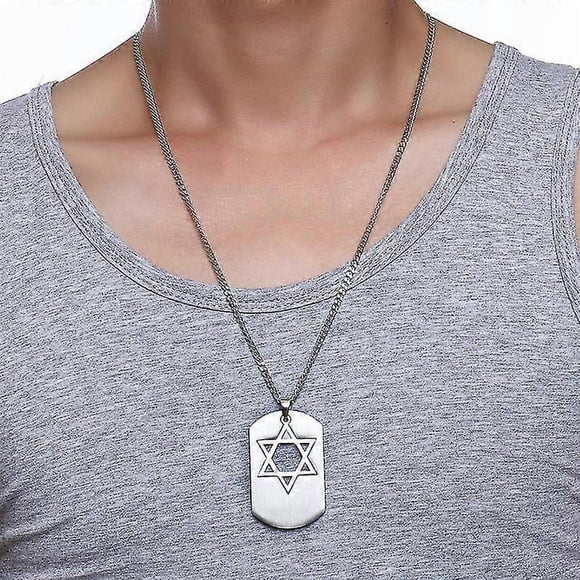 Israel Symbol Star Of David Dog Tag Pendant Necklace For Men Stainless Steel Religious Jewish Male Jewelry Removable Jewellery