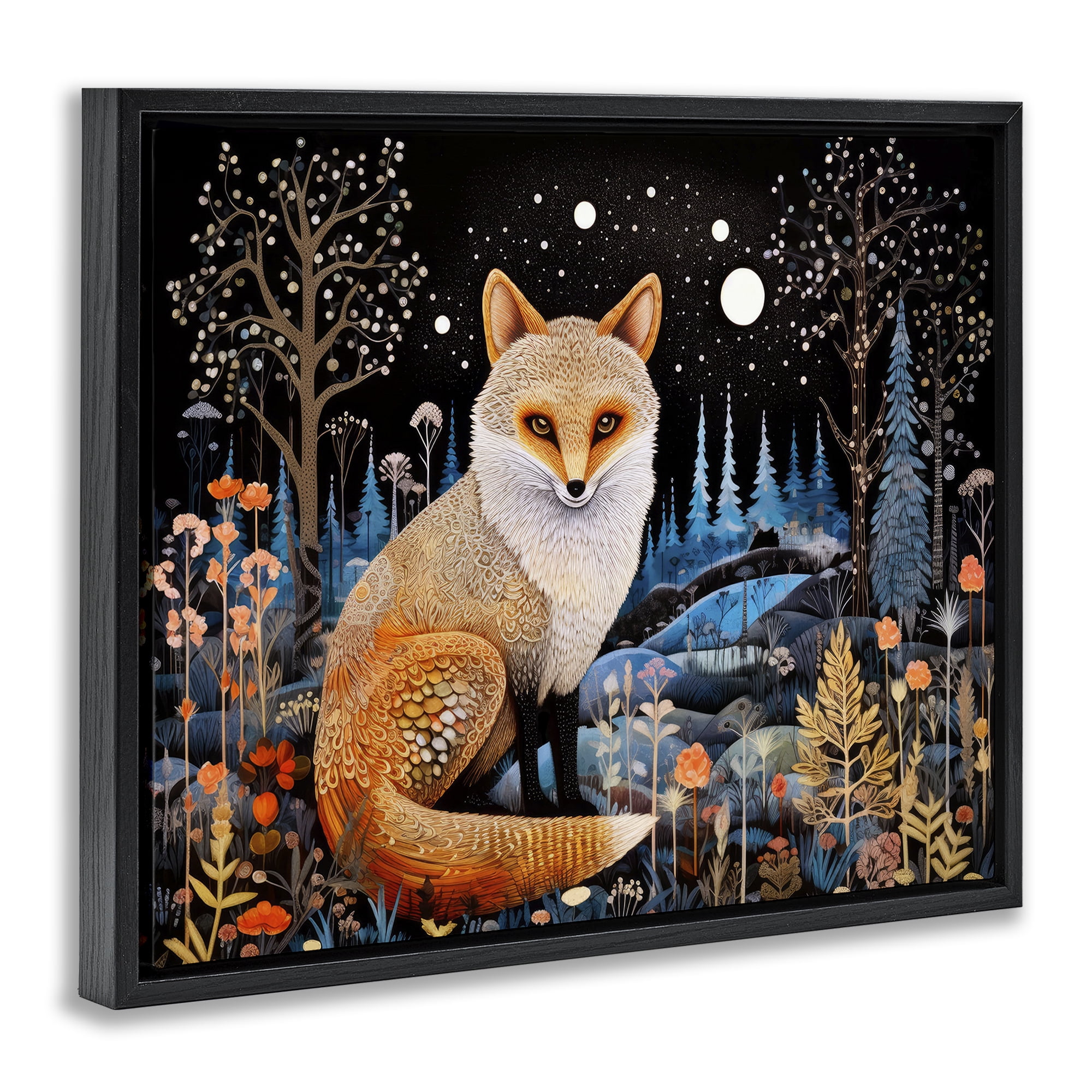 Stupell Industries Forest Fox in Nature Animals & Insects Painting Black Floater Framed Canvas Art Print Wall Art, 21 x 17