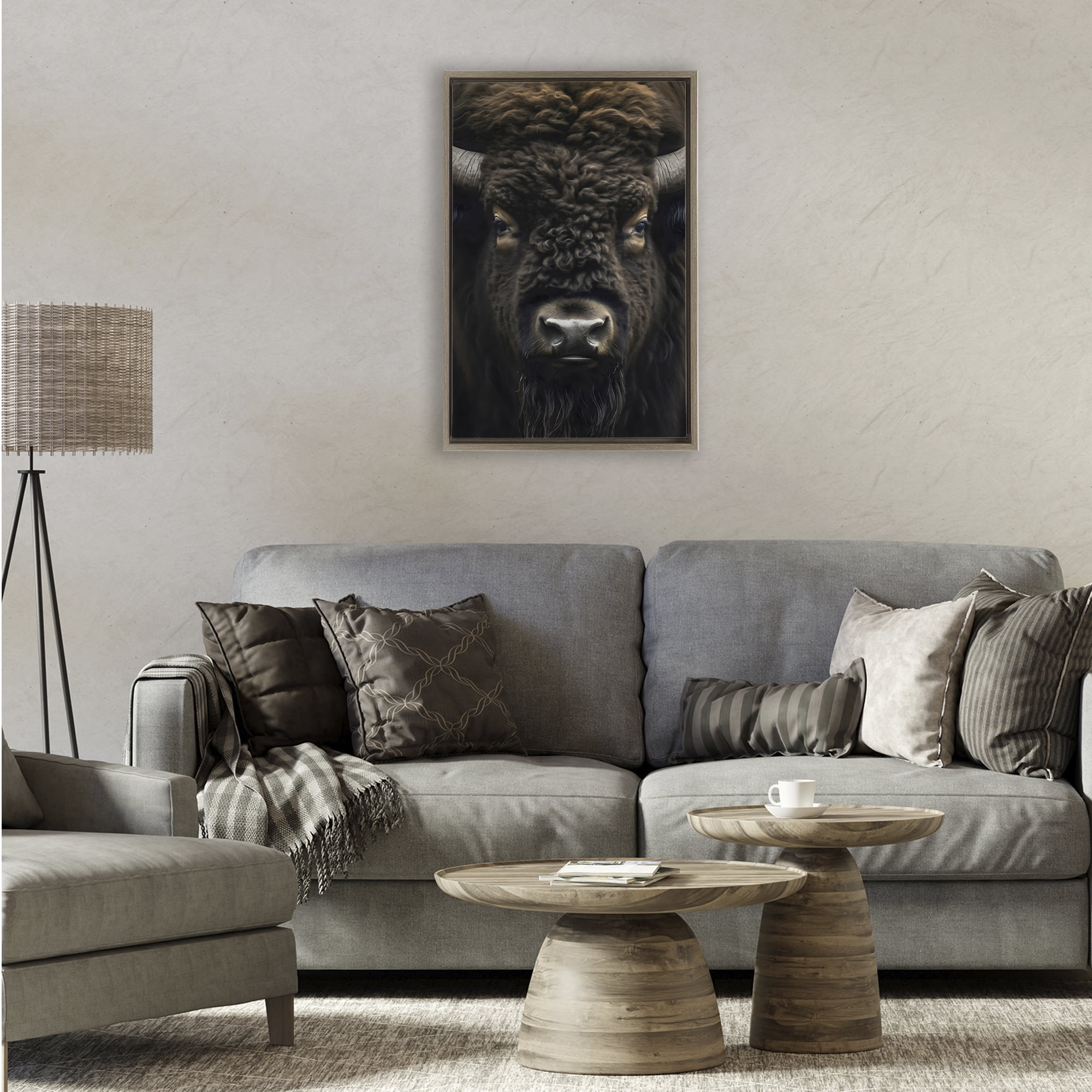 Stupell Industries Bison Portrait Close Up Brown Framed Floater Canvas Wall Art, design by Creative Studio