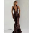 thumbnail image 4 of Leopard Print Backless Sexy Maxi Dress Women Gown Elegant Halter Deep V Neck Sleeveless Bodycon Draped Club Long Dress, 4 of 16