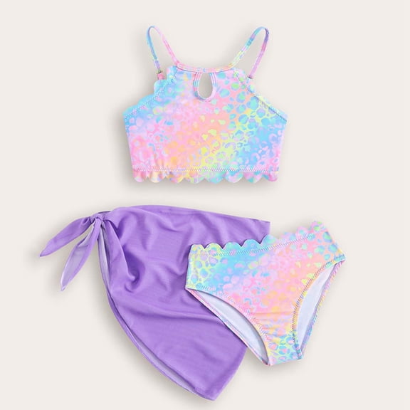 JIAYUE Girls Swimsuit Set Tie Dye Sleeveless Spaghetti Straps Scoop Neck Trikini Briefs Bikini For Toddler Stylish Pool Outfits
