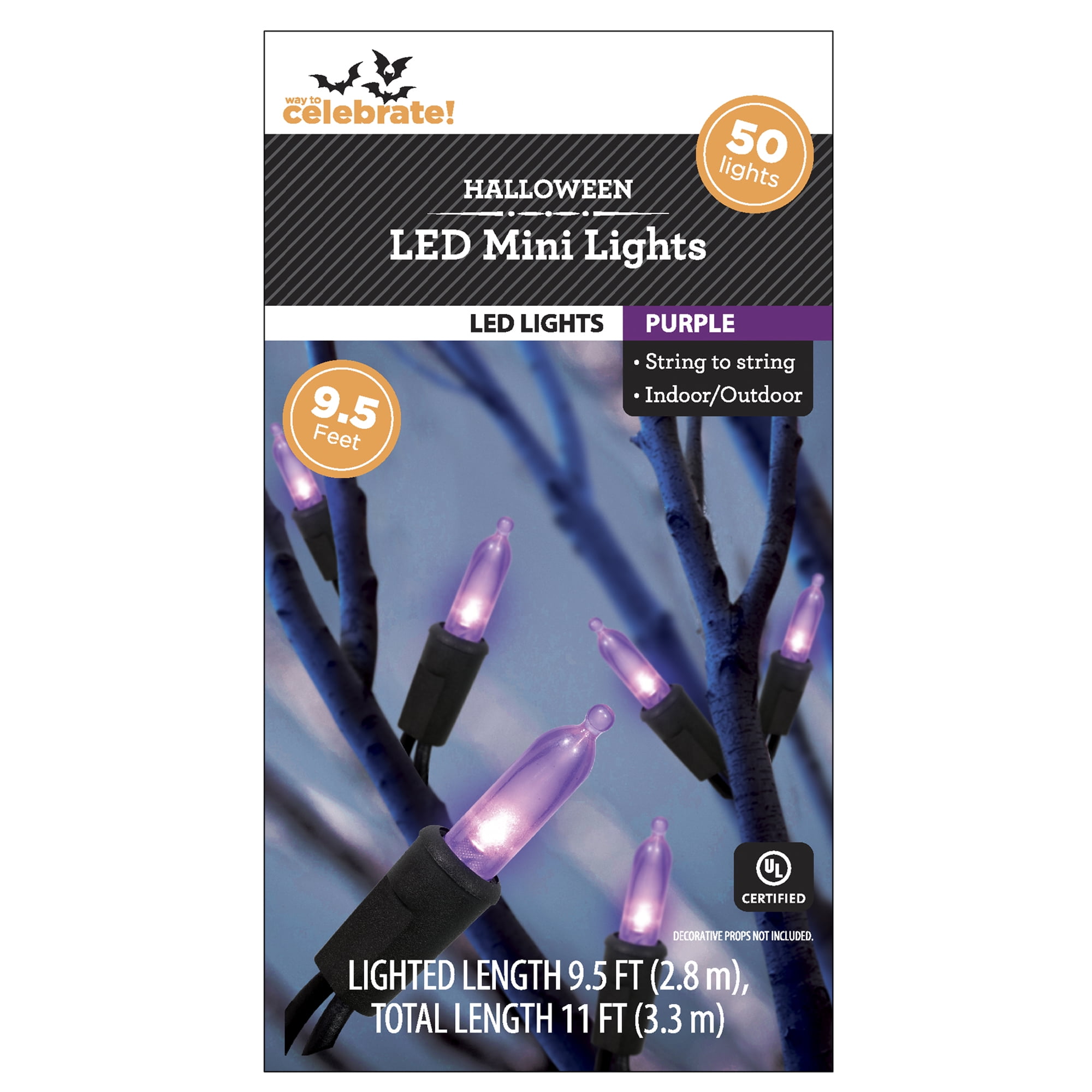 Purple Lights, 50CT, LED Minis, 9.5ft, Halloween Indoor/Outdoor, by Way To Celebrate
