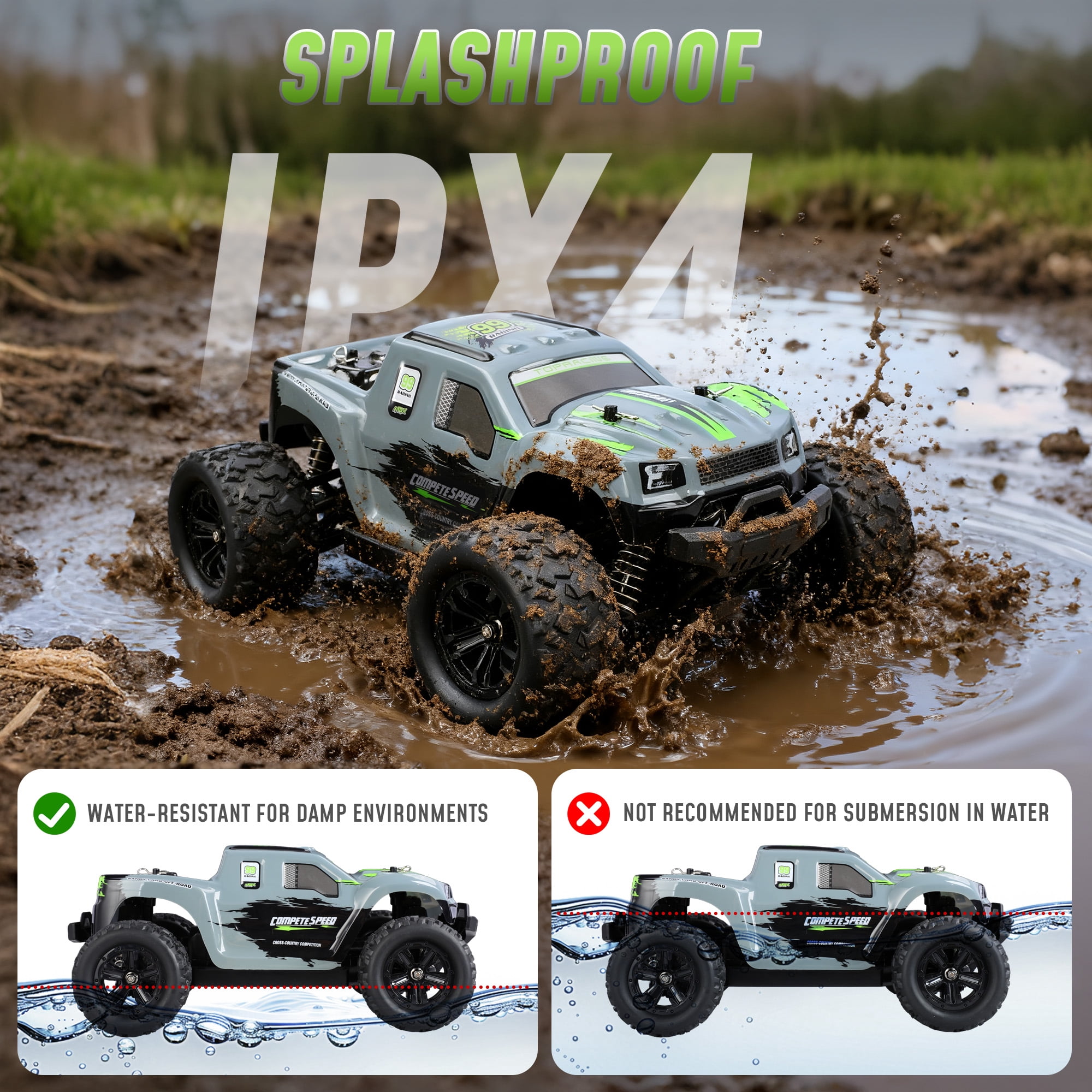Tcovle RC Cars for Adults, 1:18 Fast Remote Control Car, 36KM/H High-Speed RC Truck 4WD w/ Gyro Stabilization, Monster Truck Toy Gift for Kids Boys, 2 Batteries & Spare Drift Tires