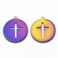 thumbnail image 2 of U8MO 50pcs Rainbow 201 Stainless Steel Metal Pendant Multi-color Hang Charms 24~33mm-Flat Round with Cross-33x30x0...., 2 of 2