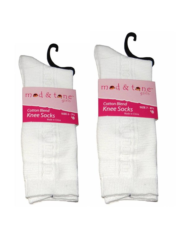 Children's White Cotton Knit Pattern Knee Socks