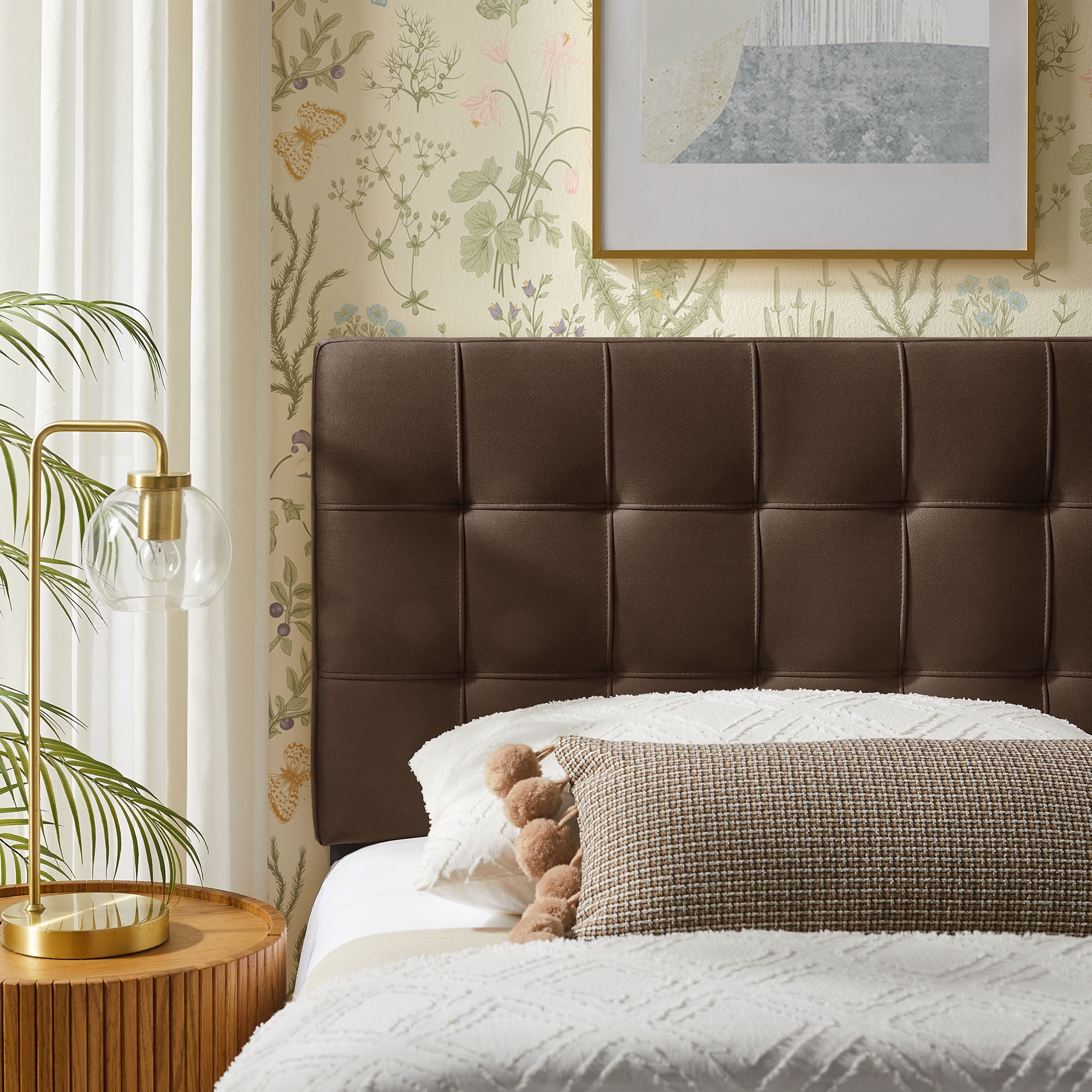 Lily Stain-Resistant Performance Velvet Twin Size Headboard in Chocolate Brown