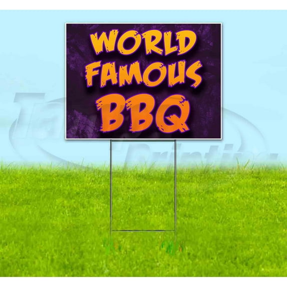 World Famous BBQ (18" x 24") Yard Sign, Includes Metal Step Stake