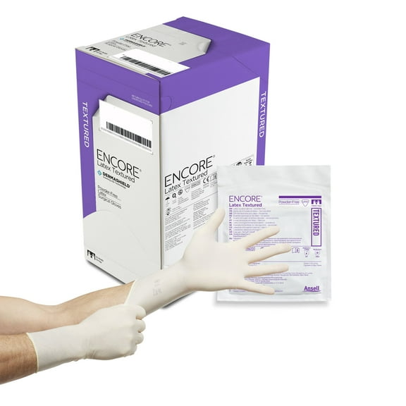 ENCORE Latex Textured Disposable Sterile Latex Surgical Glove Standard Cuff Length SIZE 7 5785003 50 per Box