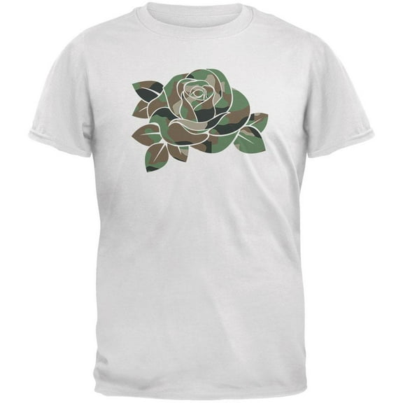 Camo Rose Military Wife White Adult T-Shirt - 2X-Large