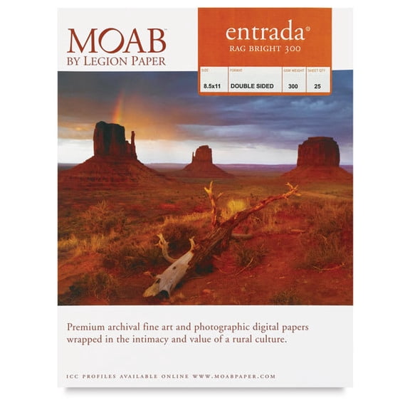 Legion Moab Entrada Digital Rag Paper - 8-1/2" x 11", Bright White, 300 gsm, Pkg of 25 Sheets