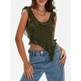 thumbnail image 6 of Mevireiy Women Y2K Going Out Crop Tops Mesh Ruffle Hem Asymmetrical Low Cut Party Tank Tops, Green, S, 6 of 8