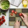 thumbnail image 3 of Board Game Cutting Board, Checkered Squares Pattern with Wooden Effect Chess Board Illustration, Decorative Tempered Glass Cutting and Serving Board, in 3 Sizes, by Ambesonne, 3 of 5