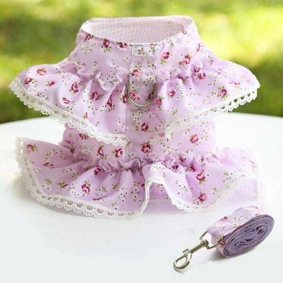 Lace Trim Collar for Girl Small Dog Vest With Walking Harness Leash No Pull Soft Mesh Padded Adjustable Puppy Dress Pet Cosutmes