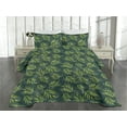 thumbnail image 2 of Ambesonne Fern Leaves Quilted Coverlet 3 Pcs, Leafy Jungle Pattern, Queen Size, Lime Green Forest Green, 2 of 4