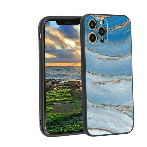 Compatible with iPhone 12 Pro Phone Case, Blue Marble 44 Case Men Women, Flexible Silicone Shockproof Case for iPhone 12 Pro
