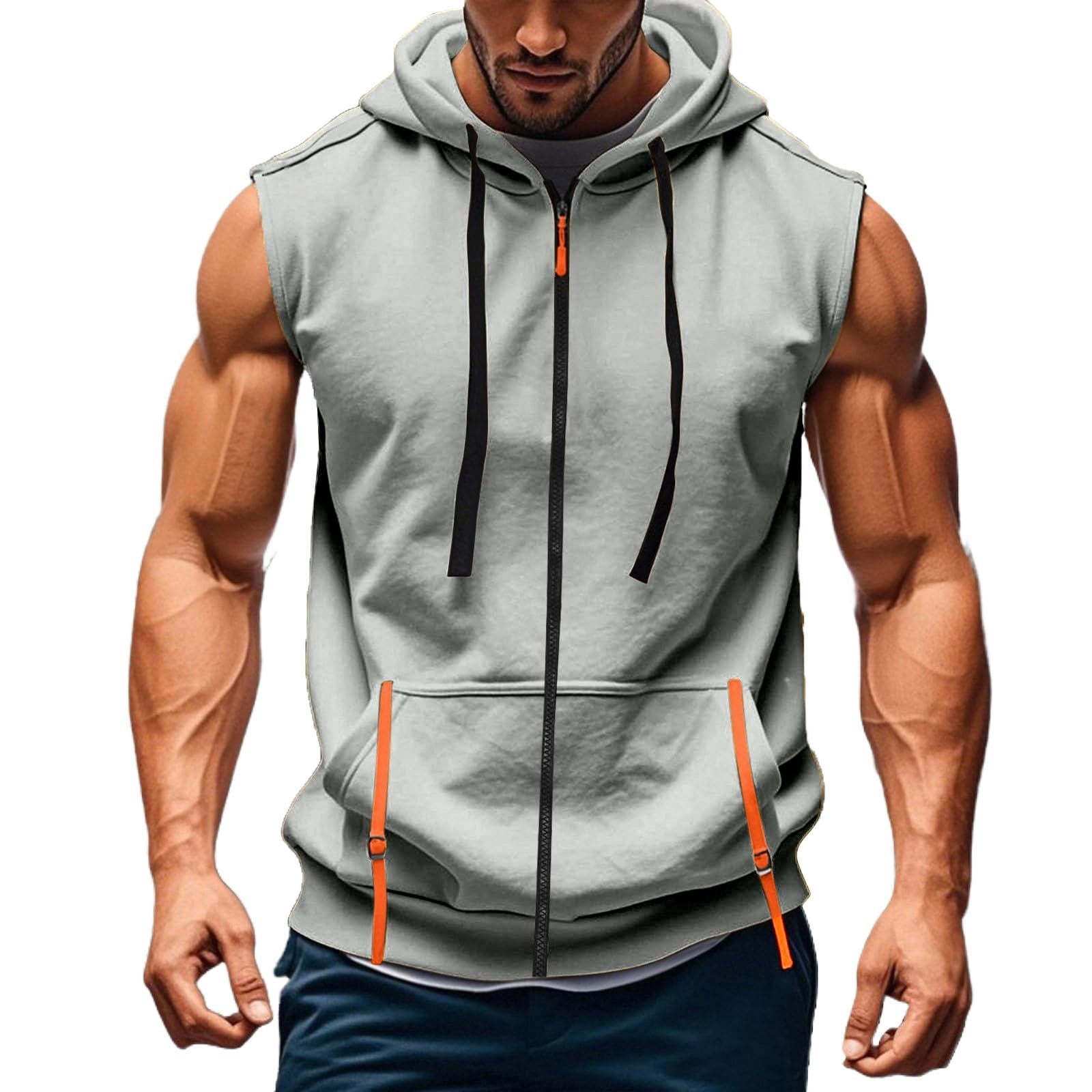 Men's Hooded Zipper Cardigan 60% Cotton 40% Linen Sleeveless Vest Quick Dry Breathable Workout Running Bodybuilding Casual Gym Outdoor Sports Beach | Zenithor,Gray 2XL