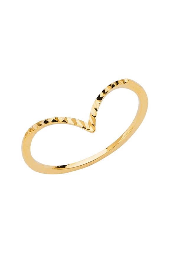 -14K Solid Yellow Gold V Shape Diamond Cut Stackable Trendy Women's Ring - size 5