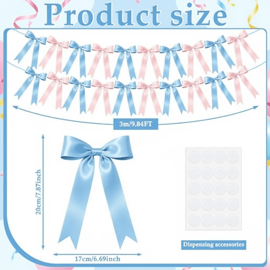2 Pack Pink and Blue Satin Ribbon Garland Banner for Gender Reveal Parties, Baby Showers, Weddings and Birthday Celebrations with Pre-Strung Bows and Decorative Accents