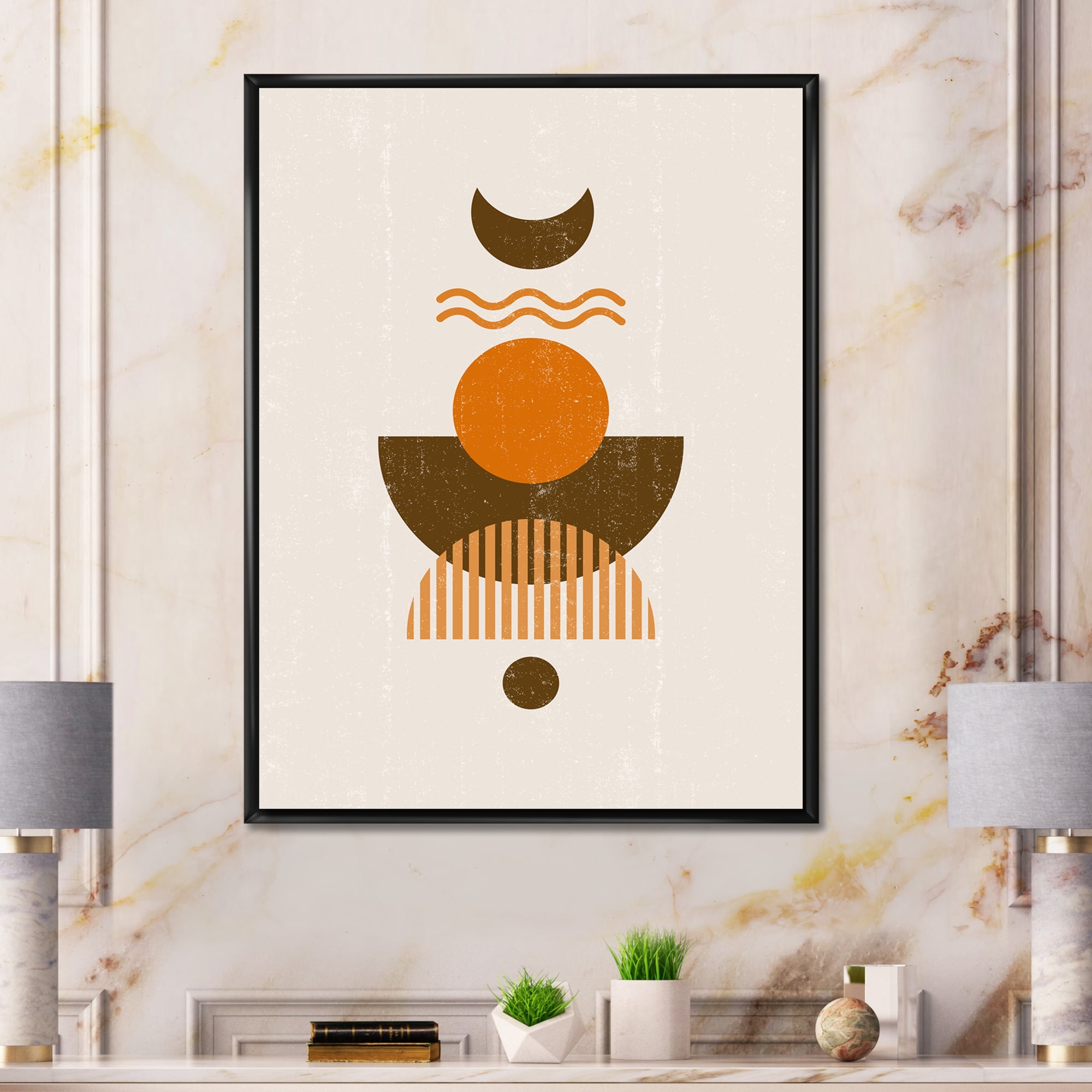 Designart 'Abstract Moon and Sun In Earth Tones' Modern Framed Canvas Wall Art Print