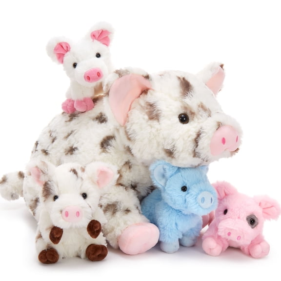 Tezituor 5Pcs Pig Stuffed Animal 15.7'' Giant Pig Plush with 4 Baby Pigs Plush Toy