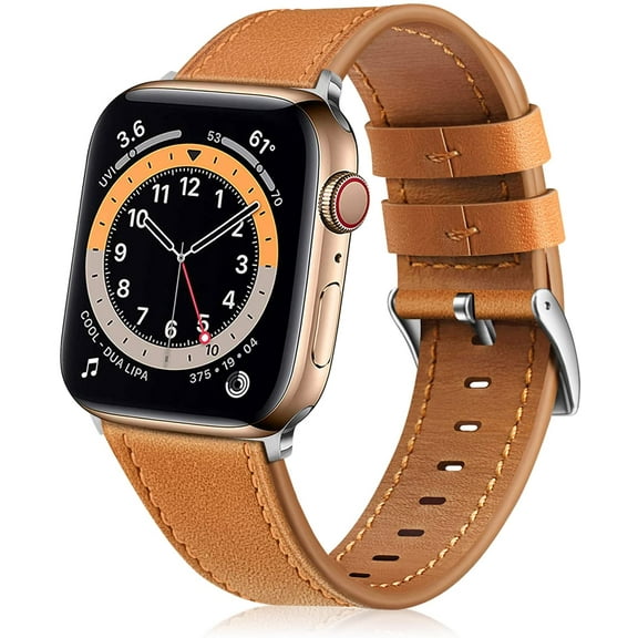 Fintie Bands Compatible with Apple Watch 41mm 40mm 38mm Series 7 6 5 4 3 2 1 and iWatch SE, Genuine Leather Band Replacement Accessories Strap Wristband, Brown