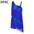thumbnail image 2 of Niños Niñas lentejuelas brillantes vestidos de diamantes de imitación para salón de baile latino Samba Cha borlas pantalones cortos inferior trajes de leotardos de baile latino, 2 of 5