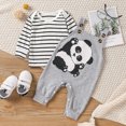 thumbnail image 2 of Gerichy Toddler Baby Boy Clothes Fall Winter Outfit, Baby Girls Boys Long Sleeve Striped T Shirt Tops Overalls Suspender Pants Panda Romper 2PCS Outfits Clothes Set, 2 of 8
